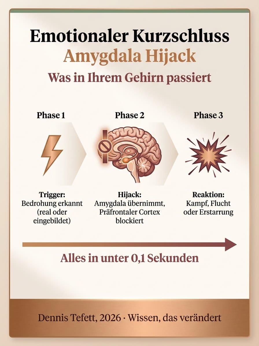 Infografik: Der schnelle und langsame Verarbeitungsweg im Gehirn. Thalamus, Amygdala und Präfrontaler Kortex bei emotionalem Stress