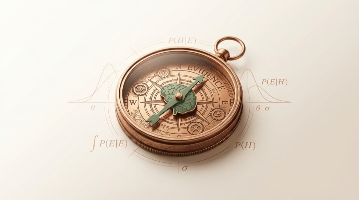 Wahrscheinlichkeitsdenken in der Führung: Bayesianischer Entscheidungsloop mit Prior, Evidenz und Update. Kahneman, Gigerenzer und Frenkel-Brunswik.