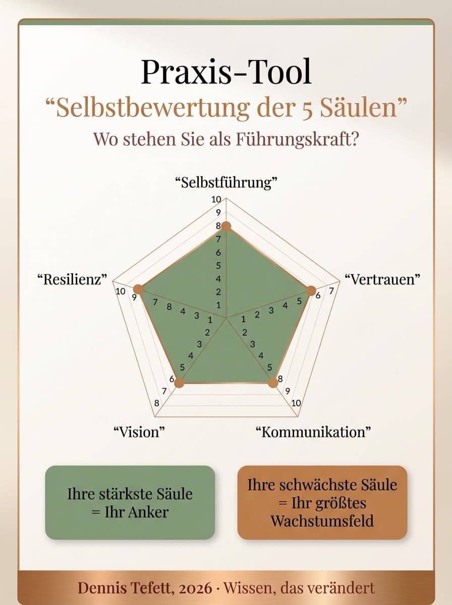 Infografik Zusammenspiel der fünf Führungssäulen und ihre neurologischen Grundlagen.