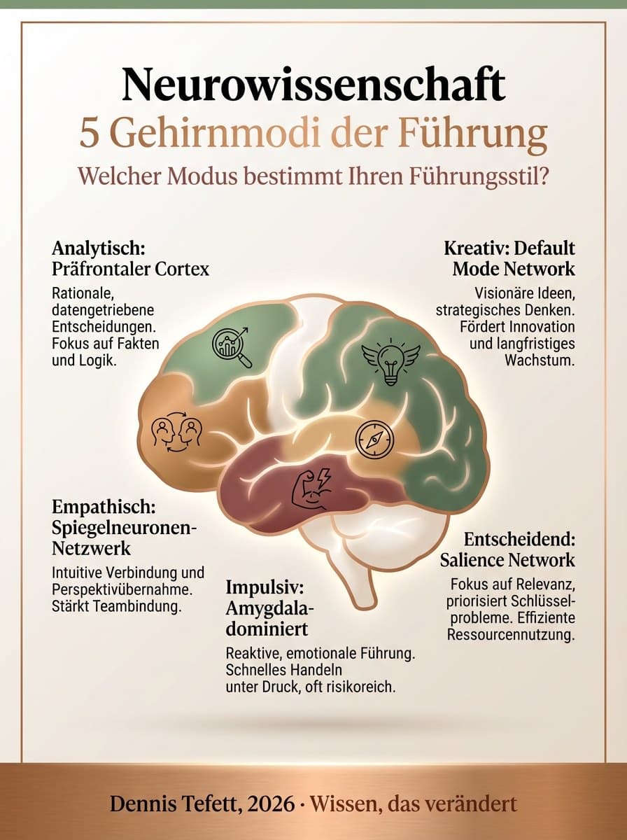 Infografik Default Mode Network vs. Task Positive Network: Zwei Gehirnmodi für Führungskräfte.