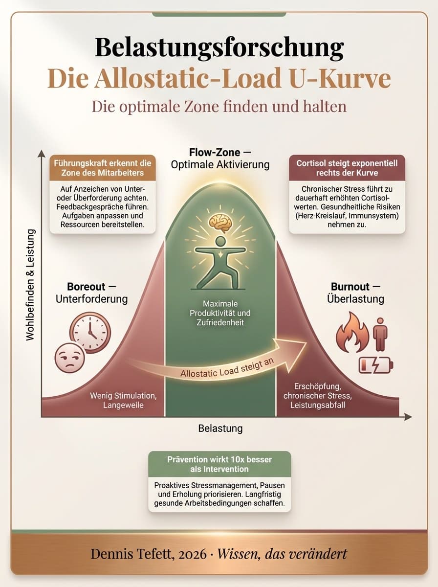 Infografik Allostatische Last U-Kurve: Vier Muster der allostatischen Überlastung nach McEwen. Neuronale, körperliche und psychische Auswirkungen.