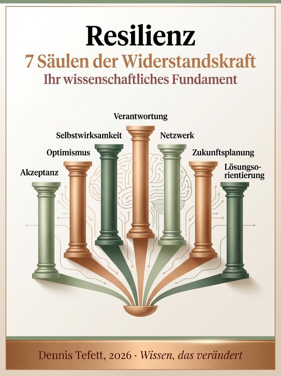 Infografik: Die vier Säulen der Resilienz mit physischer, emotionaler, mentaler und sozialer Dimension, Dennis Tefett Coaching