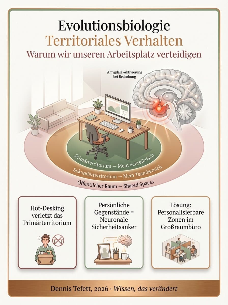 Infografik Territoriales Verhalten am Arbeitsplatz: Wie das Homeoffice zum neurobiologisch besetzten Territorium wurde. Loss Aversion und Autonomie.