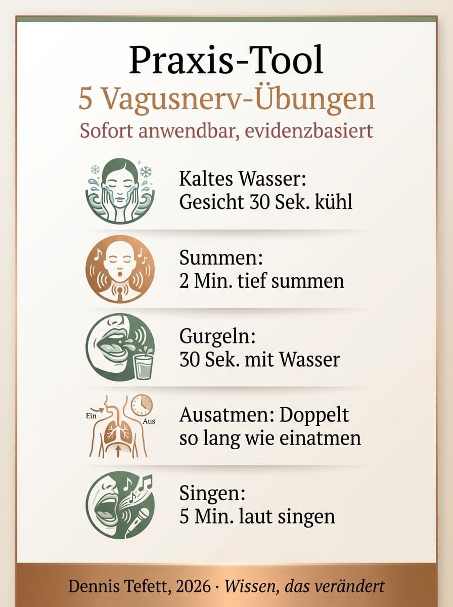 Infografik: Fünf evidenzbasierte Übungen zur Aktivierung des Vagusnervs, Dennis Tefett Coaching