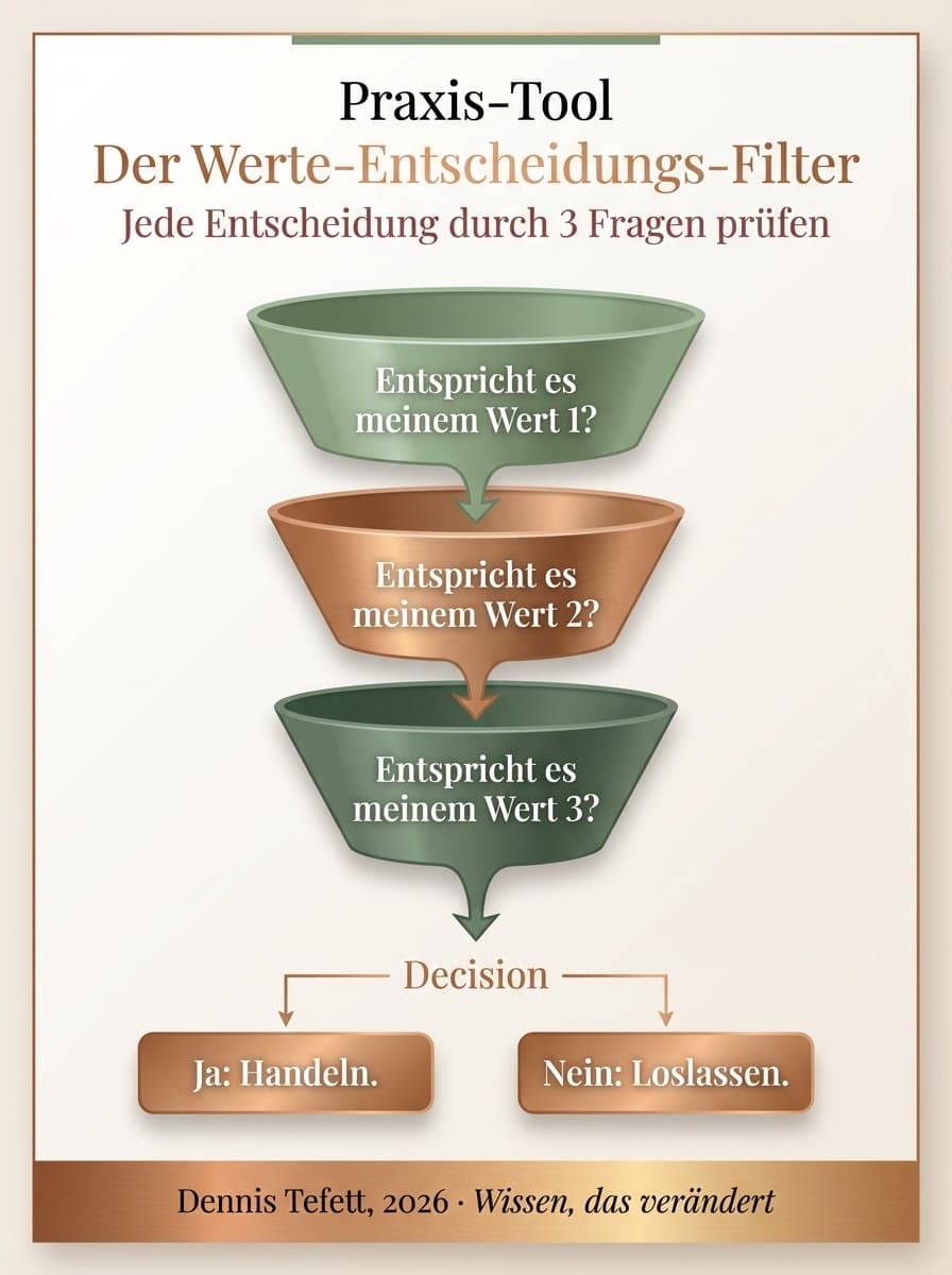 Infografik: Wertekonflikte navigieren. Bewusst priorisieren, kreative Integration und langfristige Ausrichtung bei konkurrierenden Werten