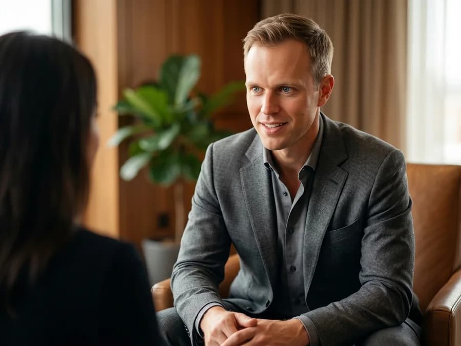 Vertrauensvolles Coaching-Gespräch mit Dennis Tefett