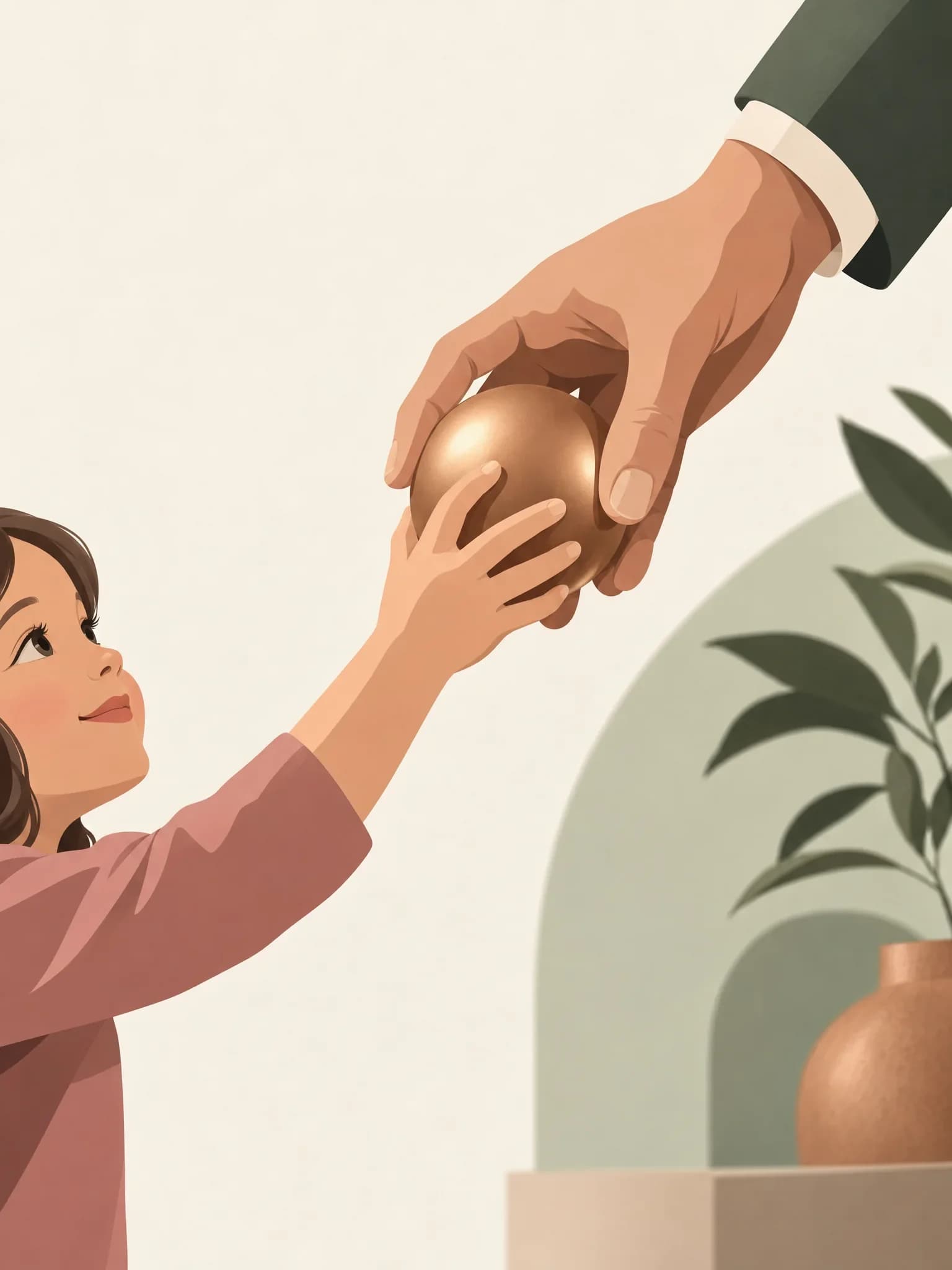 Eine erwachsene Hand und eine Kinderhand greifen nach demselben Gegenstand, die Umrisse überlagern sich.