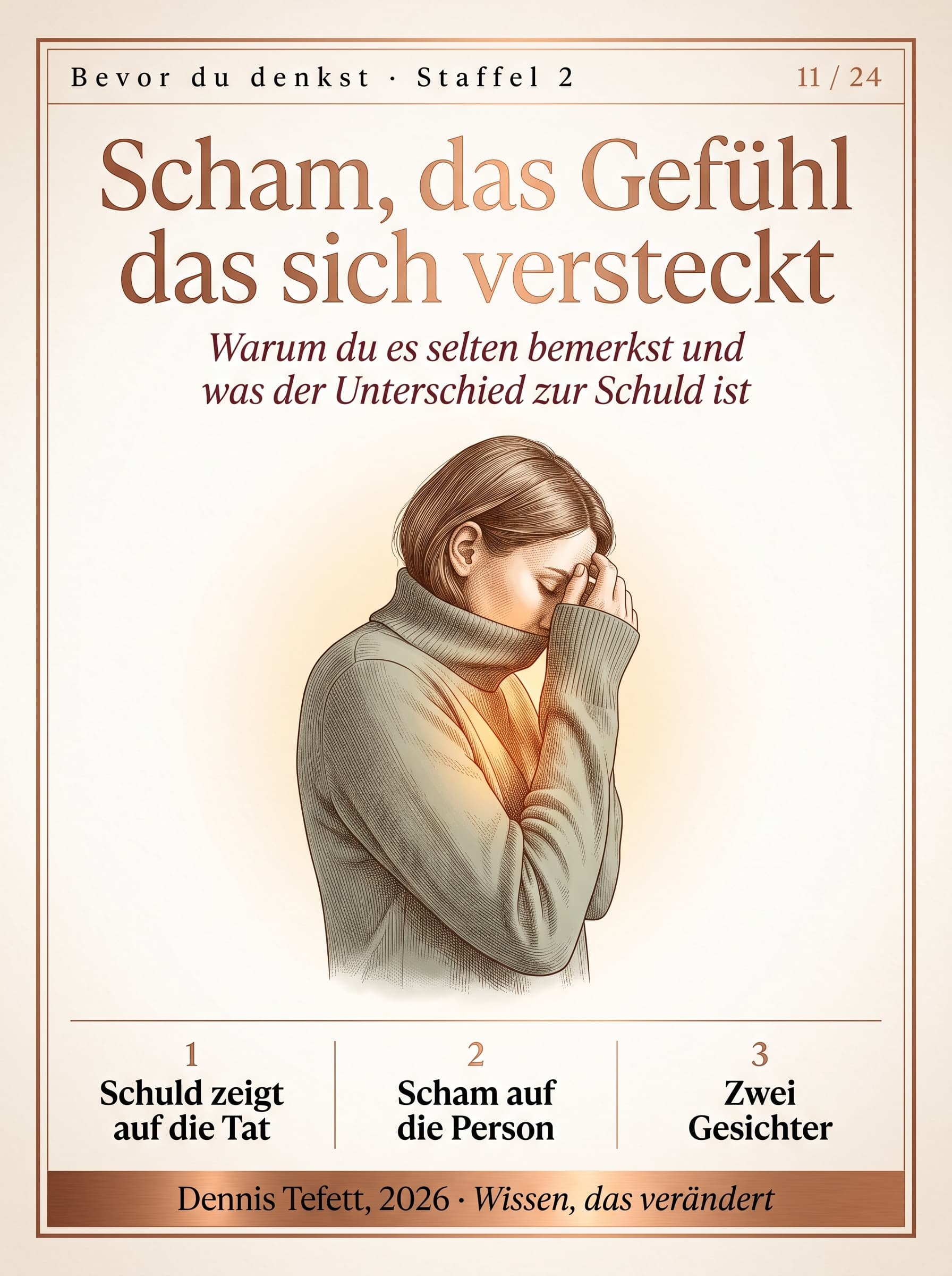 Ein Mensch wendet sich ab und senkt den Kopf, der Oberkörper zieht sich zusammen, das Gesicht bleibt im Schatten.