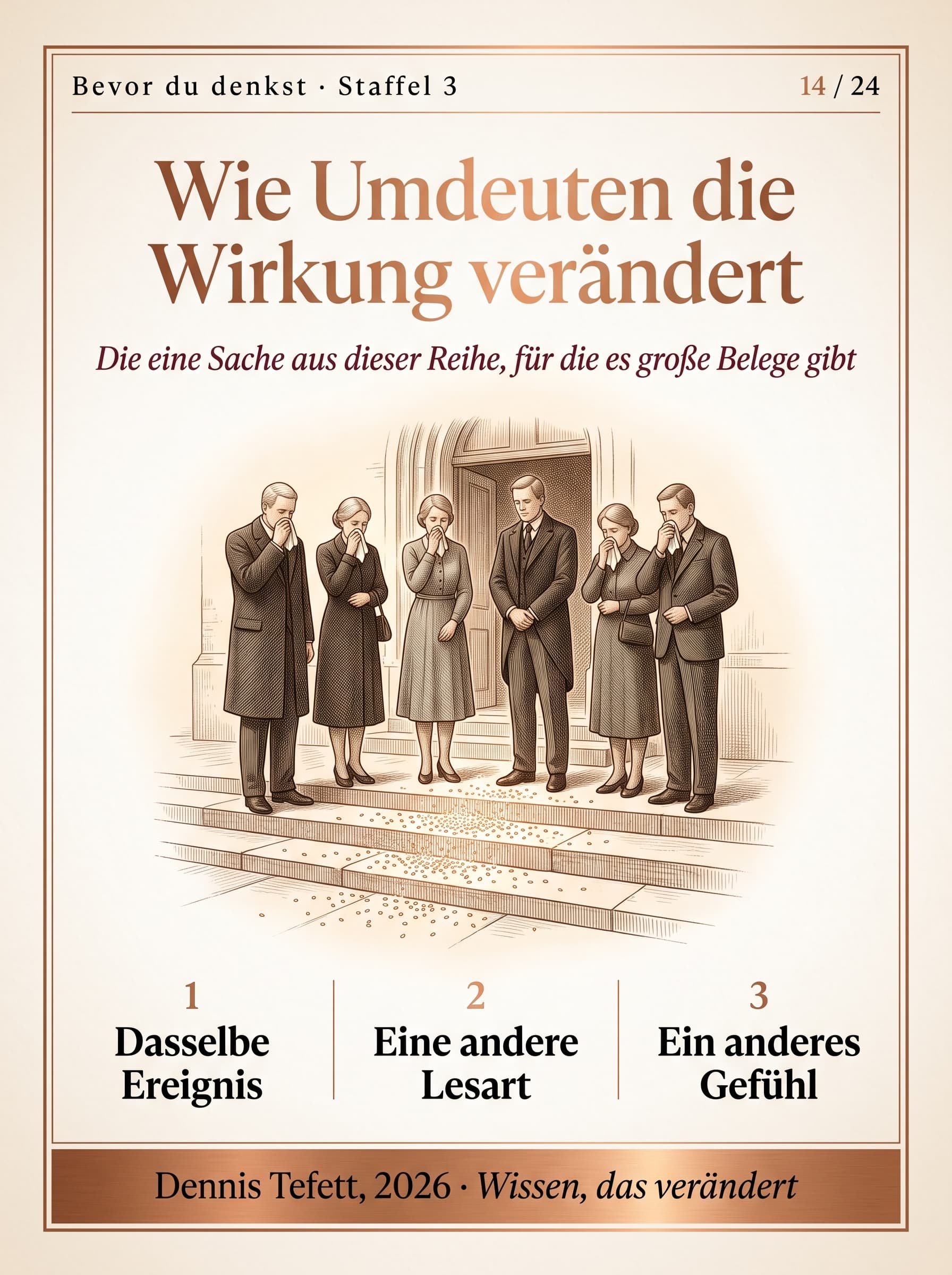 Vor einer Kirche steht eine Gruppe weinender Menschen. Auf den Stufen liegt Reis. Dieselbe Szene, zwei mögliche Bedeutungen.