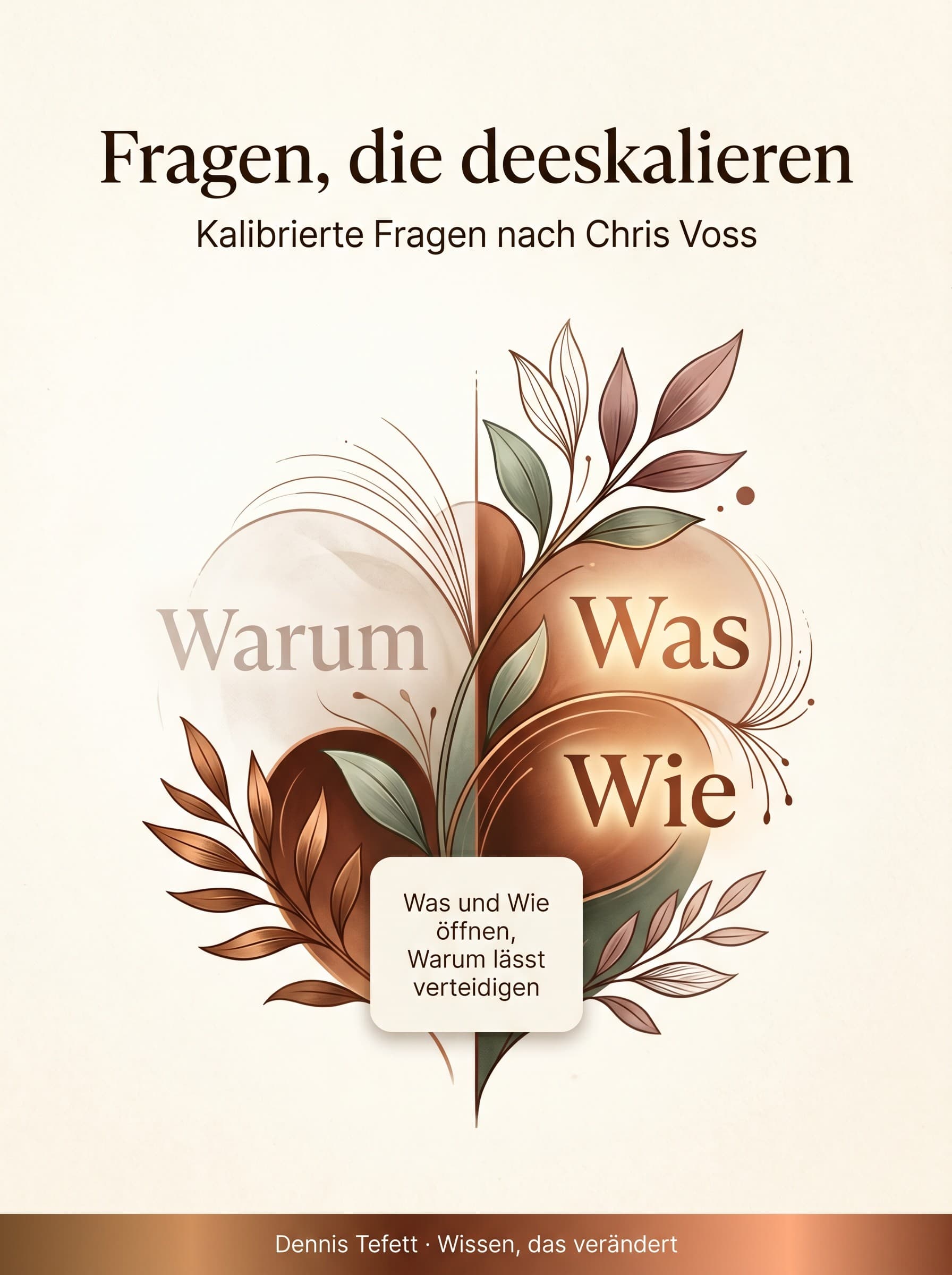 Infografik: Kalibrierte Fragen nach Chris Voss. Statt Warum, das zur Verteidigung führt, öffnen Fragen mit Was und Wie das Gespräch.