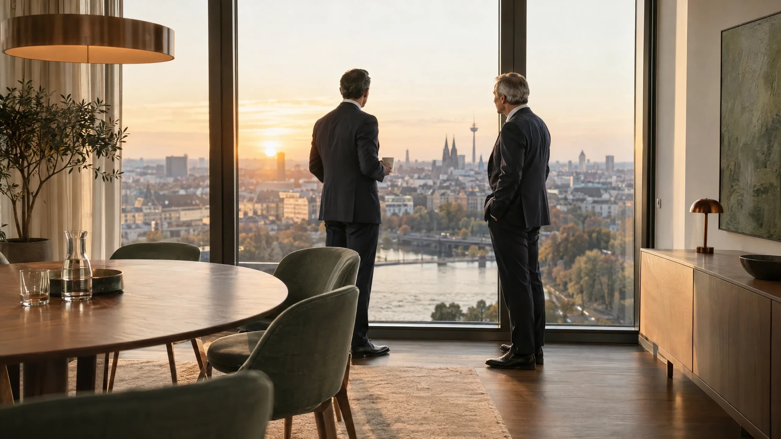 Weite Aussicht auf eine Stadt im Morgenlicht