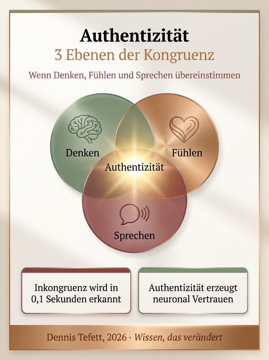 Infografik Drei Dimensionen authentischer Führungskommunikation: Emotionale Ehrlichkeit, Inhaltliche Klarheit, Psychologische Sicherheit.