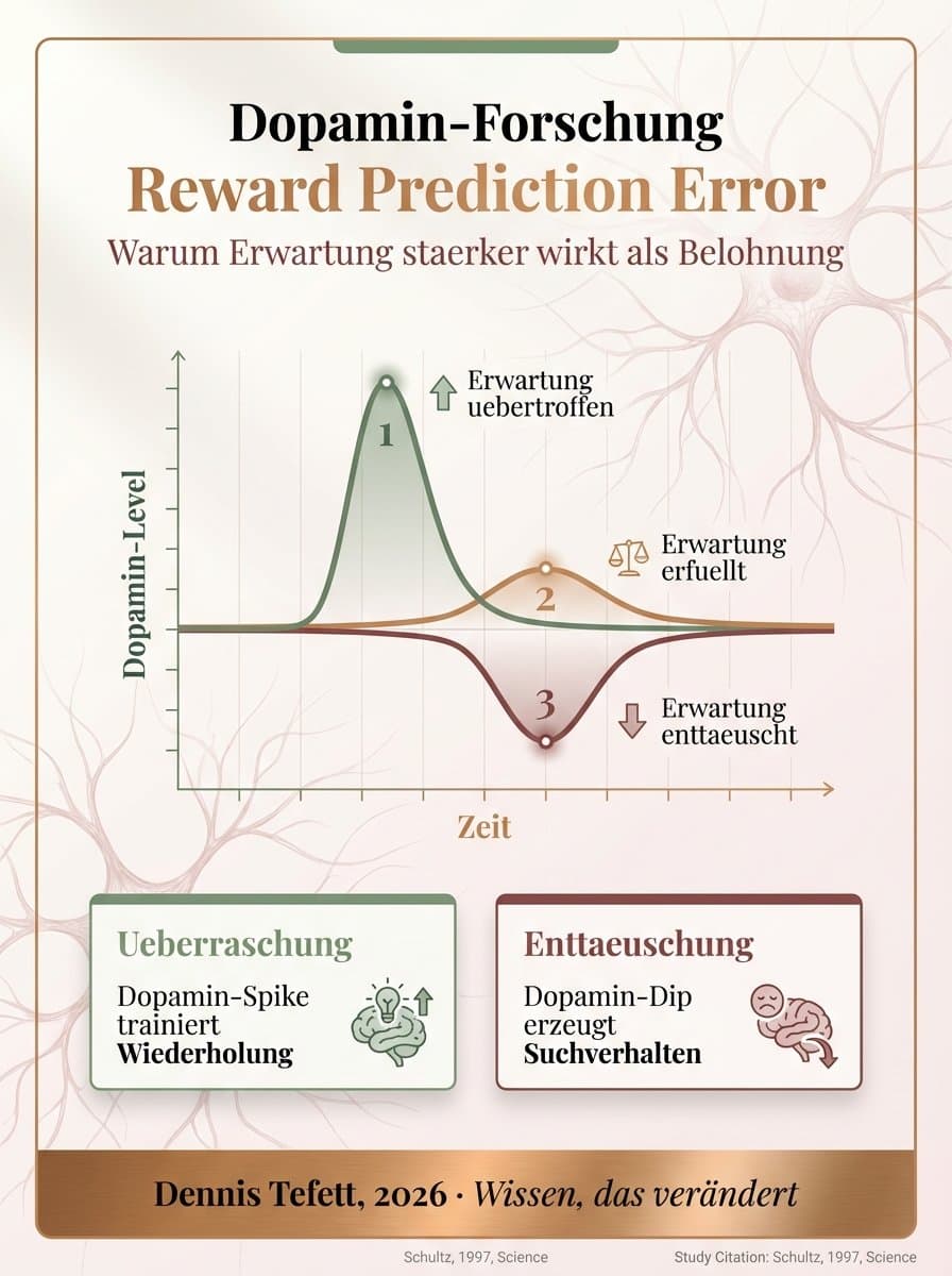 Dopamin-Detox: Das dopaminerge Belohnungssystem im Gehirn. VTA, Nucleus accumbens und präfrontaler Kortex mit Signalwegen. Dennis Tefett Coaching, 2026.
