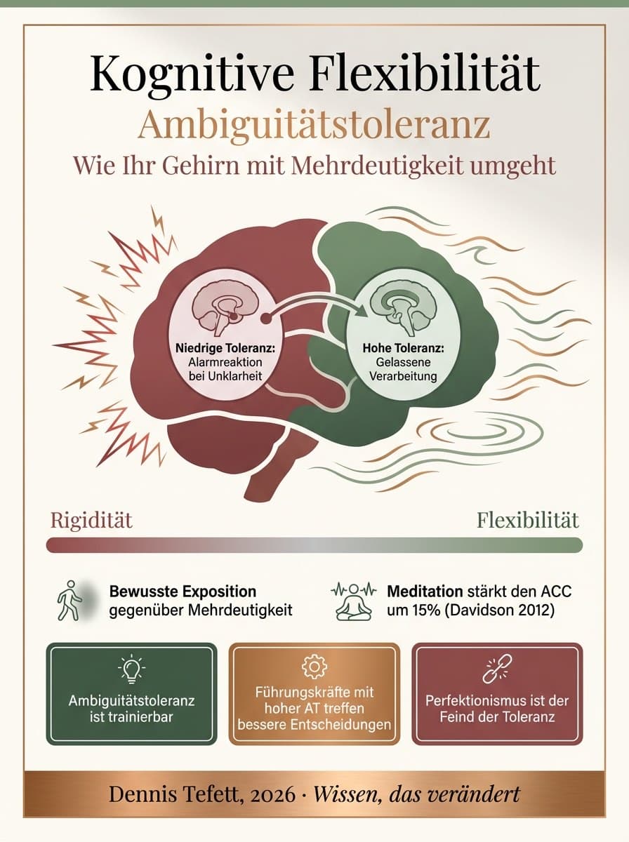 Infografik: Ambiguitätstoleranz nach Frenkel-Brunswik. Wie das Gehirn mit Mehrdeutigkeit umgeht.