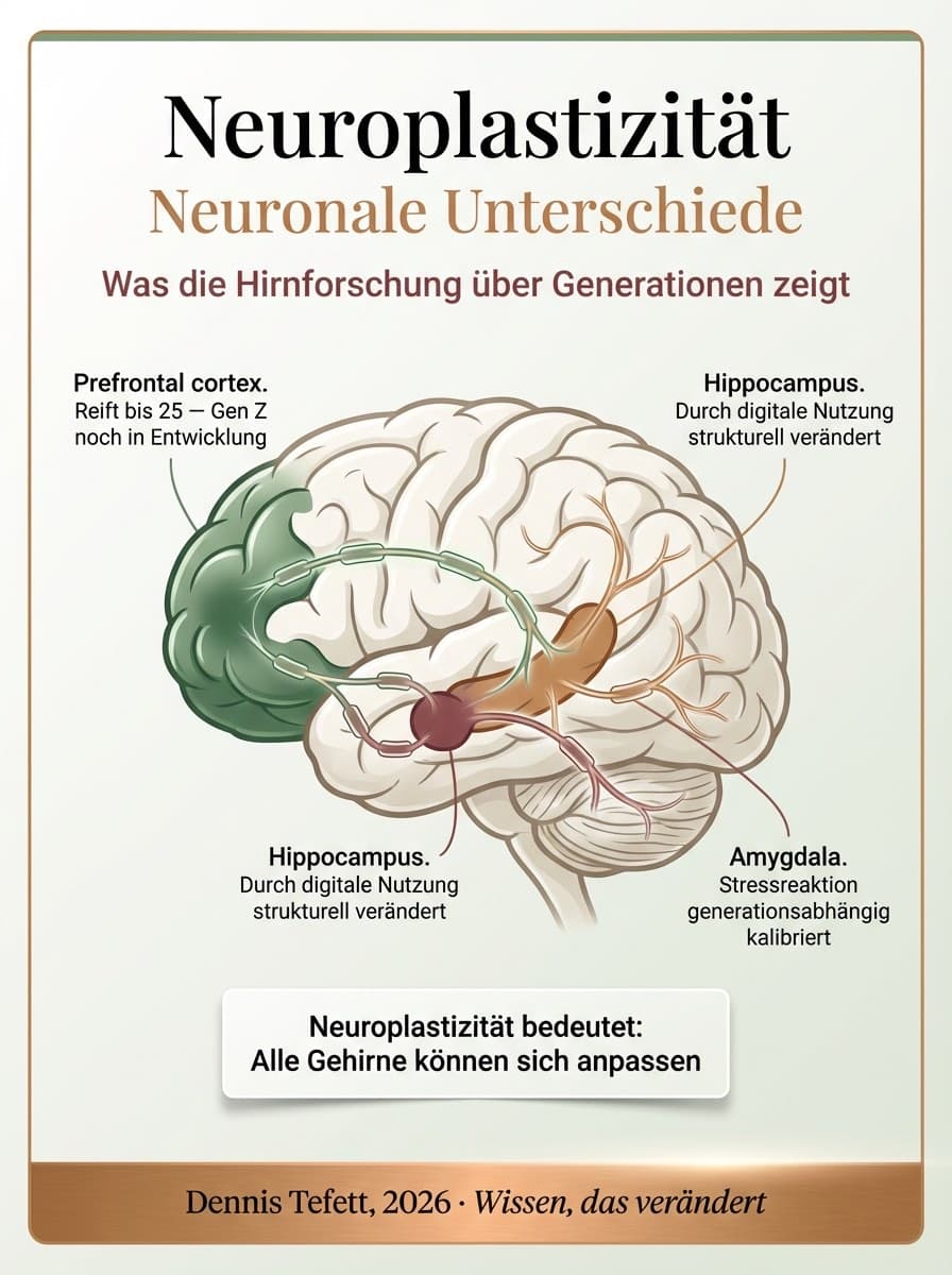 Infografik Neuronale Unterschiede zwischen Generationen: Wie verschiedene Umweltbedingungen die Gehirnarchitektur formen. Bavelier Forschung.