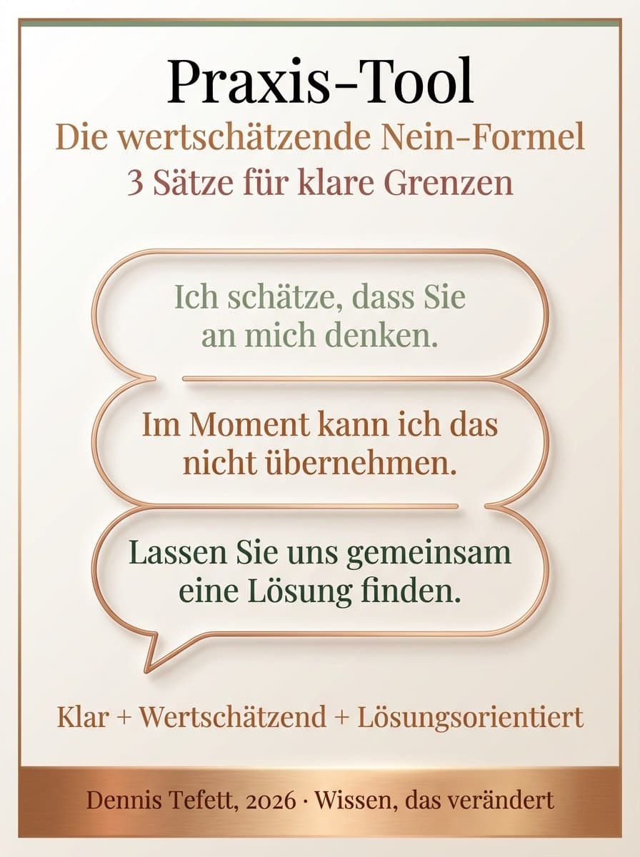 Infografik: Fünf Schritte der assertiven Grenzkommunikation für Führungskräfte, Dennis Tefett Coaching