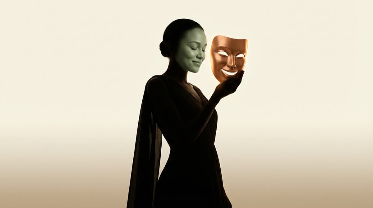 Führungskraft im Schatten hinter einer leuchtenden Bühne, symbolisch für das Hochstapler-Syndrom bei Leistungsträgern