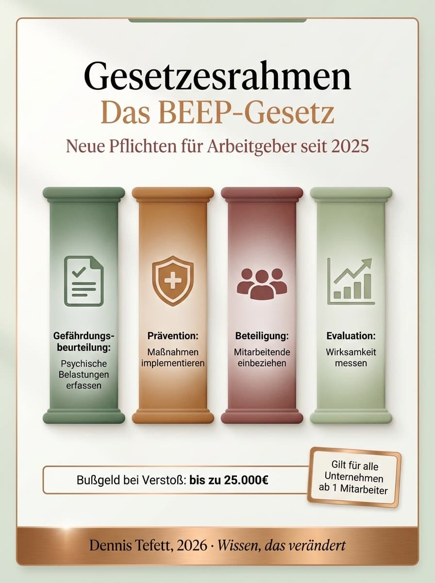 Infografik BEEP-Gesetz: Auswirkungen auf psychische Gesundheitsförderung am Arbeitsplatz im Gesundheitswesen. Entbürokratisierung und Personalbemessung.