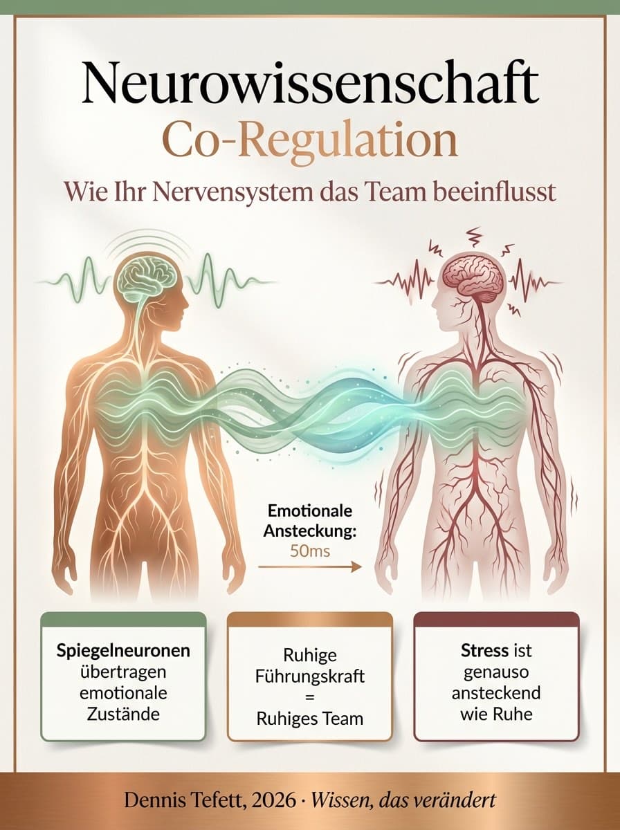 Infografik Co-Regulation nach Porges: Wie das Nervensystem der Führungskraft das Team stabilisiert. Polyvagaltheorie in der Führung.