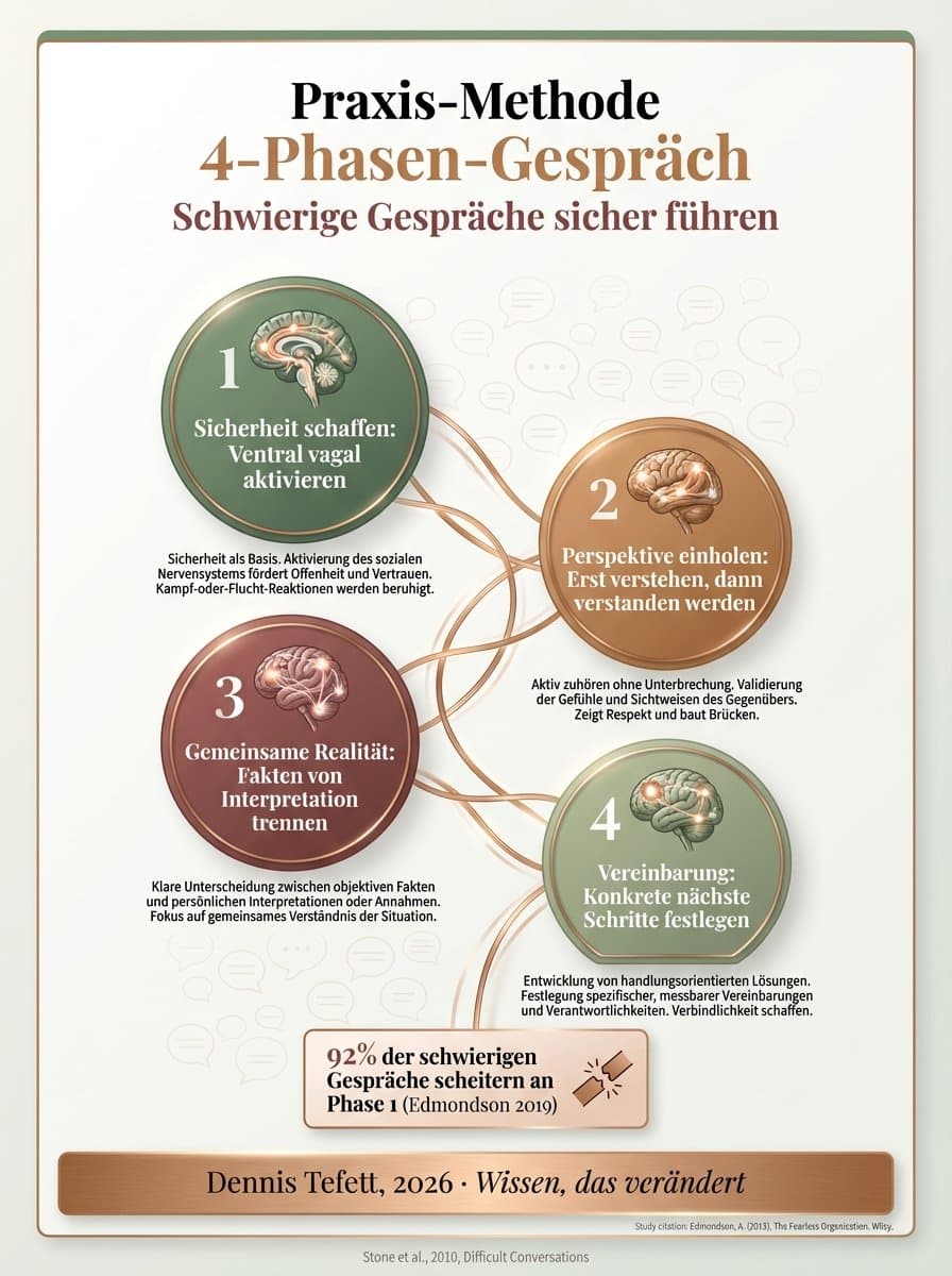 Infografik zum KLARA-Vorbereitungsmodell und gewaltfreier Kommunikation: Fünf Schritte für souveräne Gesprächsführung in Konfliktsituationen