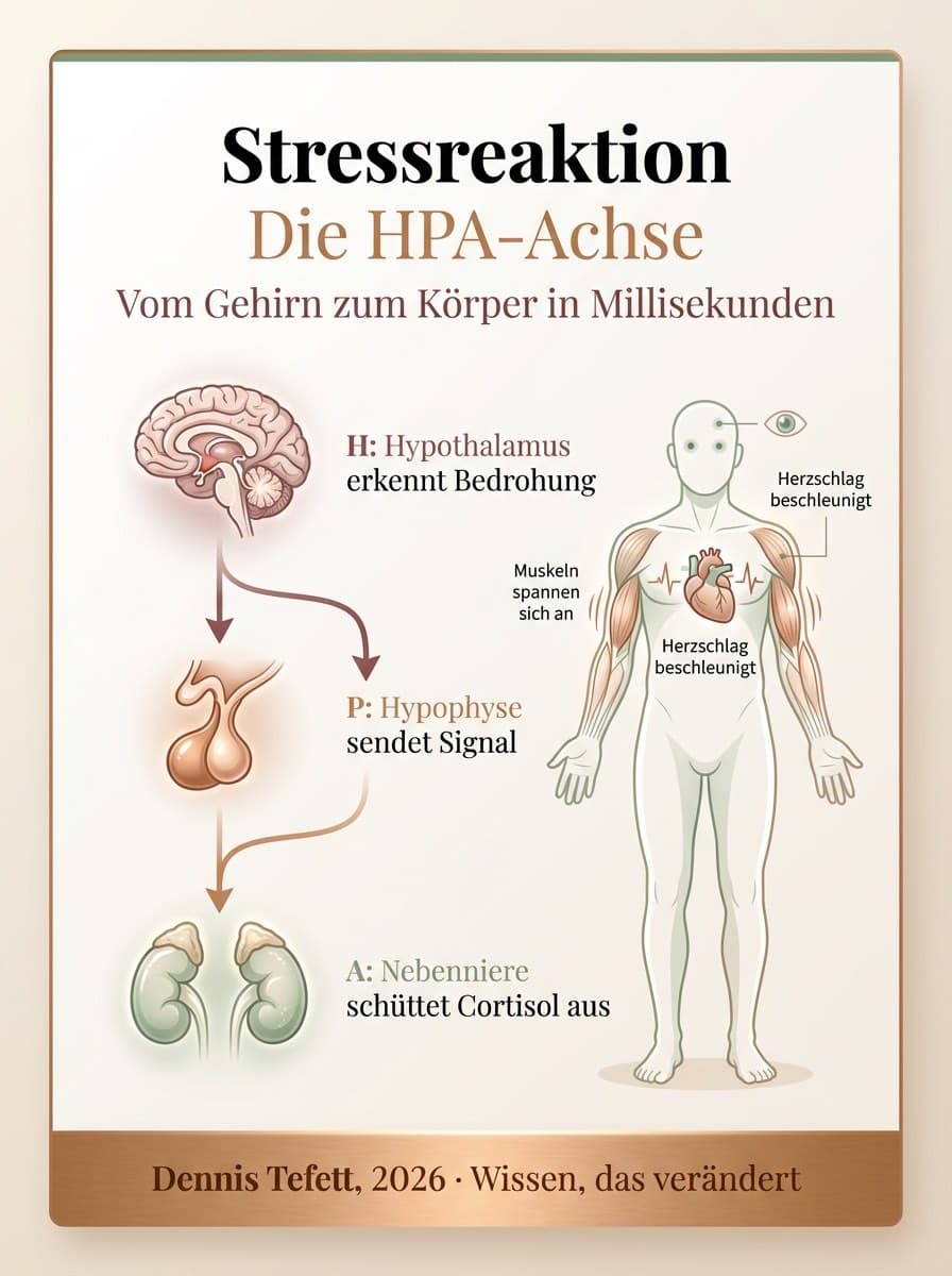 Infografik: Amygdala, Cortisol und präfrontaler Cortex in der Stressreaktion, Dennis Tefett Coaching