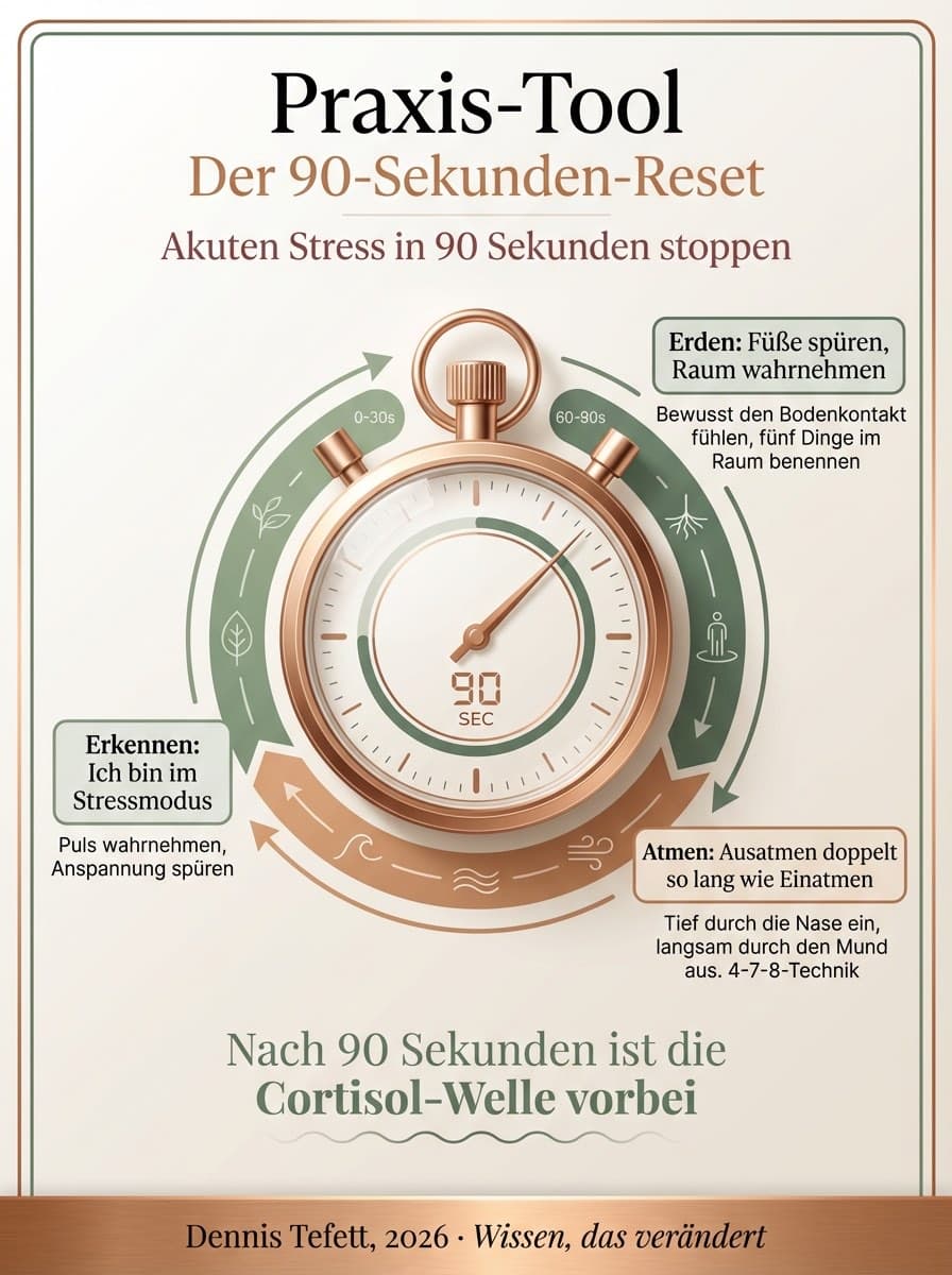 Infografik: Die fünf Phasen der Stressreaktion von Wahrnehmung bis Erholung, Dennis Tefett Coaching