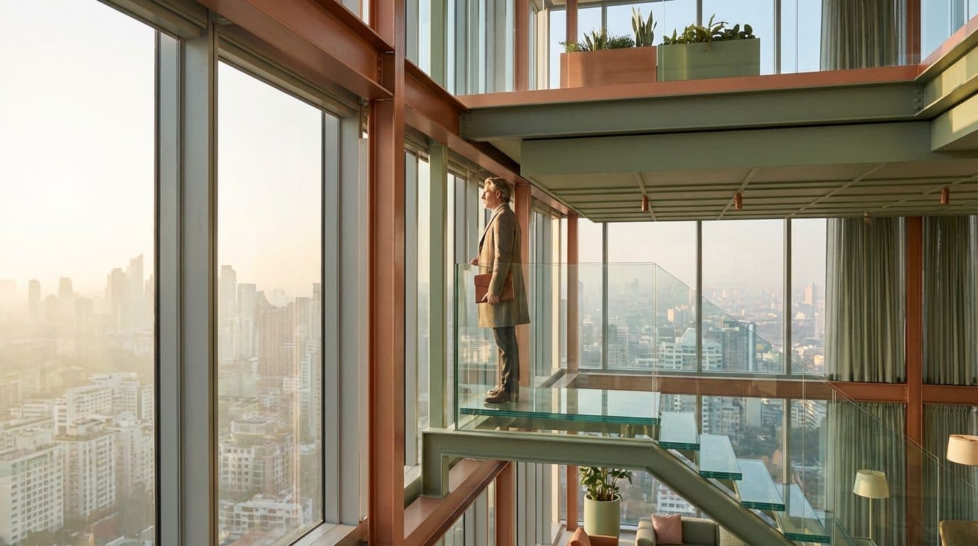 Führungskraft blickt inspiriert in die Zukunft als Symbol für visionäre Führung und strategische Orientierung