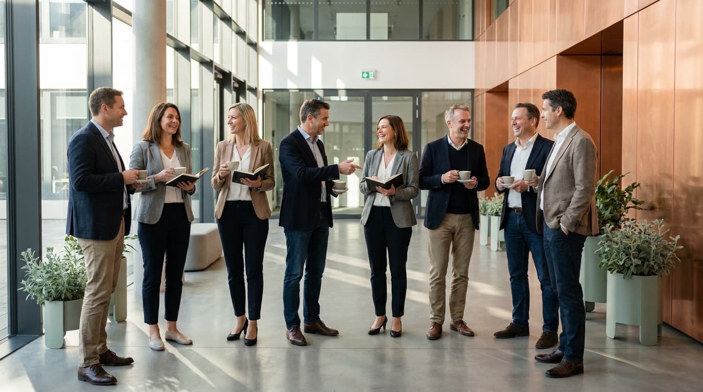 Führungsteam nach einem erfolgreichen Workshop, in lockerer Atmosphäre