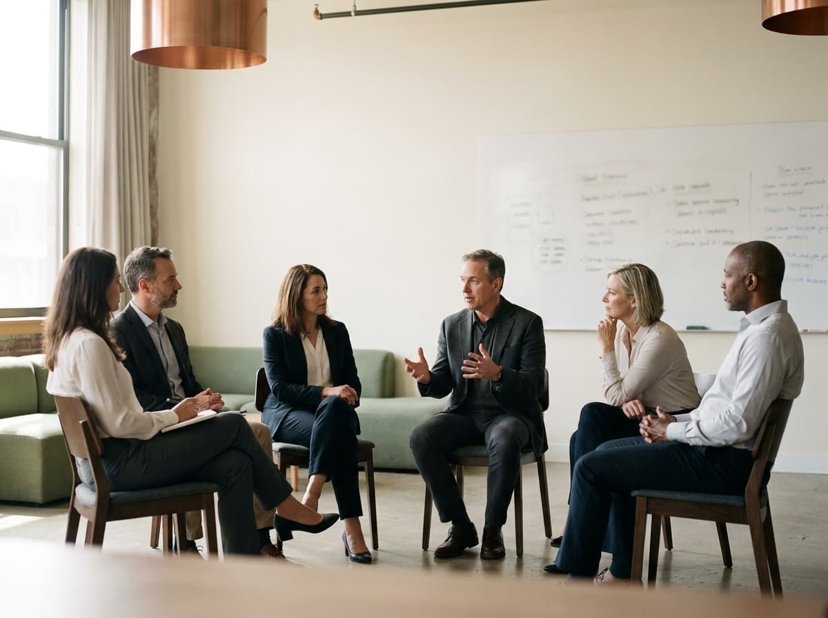 Führungskräfte in tiefer Reflexion während eines Workshops
