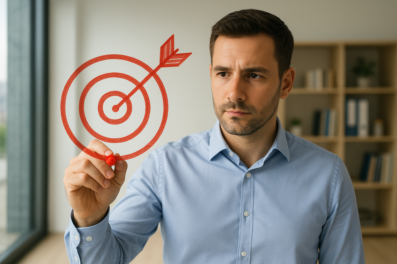 Mann reflektiert nach systemischem Coaching seine Zielerreichung und nutzt Coaching-Tools zur Planung von nächsten Schritten.